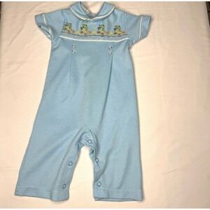 Vintage‎ Carters Duck One Piece 9 Months Jumpsuit Blue Knit Embroidered Ducks